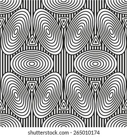 Seamless pattern with rings, vector repeating texture. Monochrome background. 