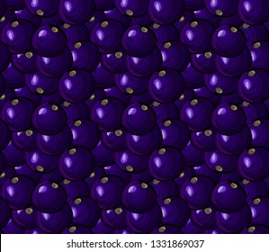 Seamless pattern with ripe acai berries. Brazilian superfruit. Euterpe oleracea. Superfood for healthy life. Dietary supplement. Repeating background for header, label, package. Vector, eps10