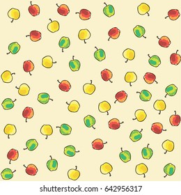 Seamless pattern of ripe apples red, yellow and green. A dynamic ecological background.