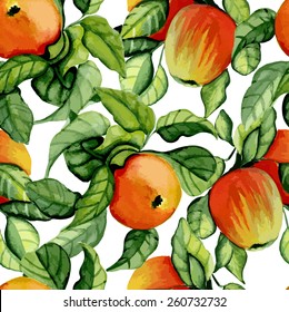 Seamless pattern with ripe apples. Vector illustration.