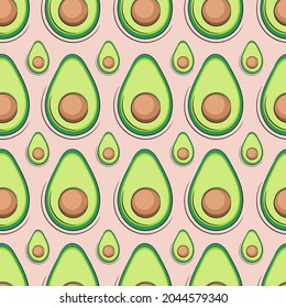 seamless pattern ripe avocado slice on pink background