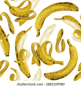 Seamless pattern with ripe bananas on a light backdrop. Sweet tropical fruit vector background, suitable for wallpaper, wrapping paper, fabric, textile, summer design