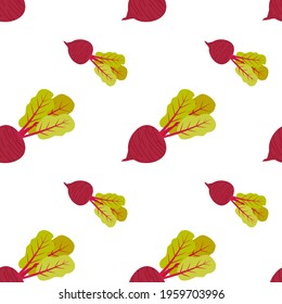 Seamless pattern of ripe beets with tops on a transparent background