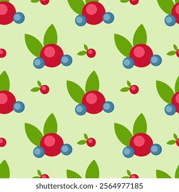 Seamless pattern with ripe berries on a green background