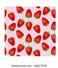 Seamless pattern with ripe, bright, juicy, colorful, large strawberries
