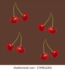 Seamless pattern. Ripe cherry fruits on a brown background. Square.