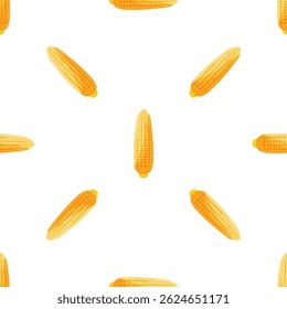 Seamless pattern with ripe corn cobs creating a vibrant and repetitive design on a white background