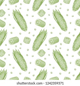 Seamless pattern of ripe corn. Hand-drawn illustration