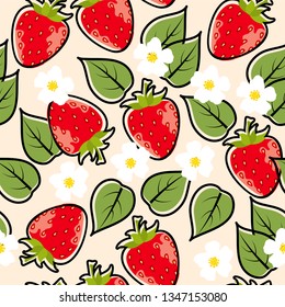 Seamless pattern with ripe glossy strawberries
