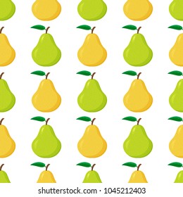 Seamless pattern from ripe green and yellow pears. Fruit. Design for textiles, banners, labels, wrapping paper. Vector illustration.