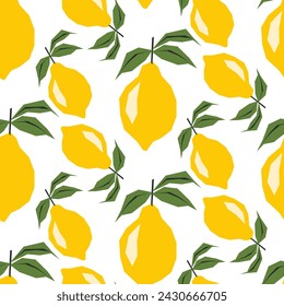 Seamless pattern with ripe lemon. Applique style drawing. Background, wrapping paper.