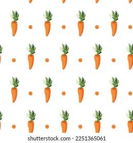 Seamless pattern of ripe orange carrots on a white background. Vector illustration for decor, textile, fabric and wrapping paper