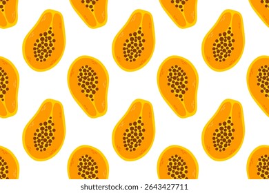 Padrão contínuo com papaias de laranja maduras. Ótimo para impressões de verão, marcas tropicais e projetos de frutas exóticas