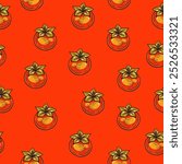 Seamless pattern with ripe orange persimmons, featuring whole fruits in a bright and fresh design, perfect for fabric, wallpaper, kitchen decor, ideal for fruit-themed and seasonal projects