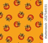 Seamless pattern with ripe orange persimmons, featuring whole fruits in a bright and fresh design, perfect for fabric, wallpaper, kitchen decor, ideal for fruit-themed and seasonal projects