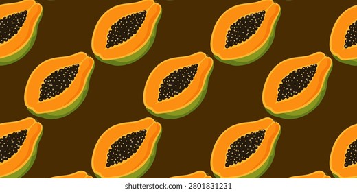 seamless pattern with ripe papaya fruits on branches