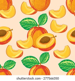 seamless pattern of ripe peach and peach slices