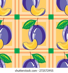 seamless pattern of ripe plum and plum slices