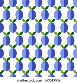 Seamless pattern with ripe plums in flat style on the white background. Vector.