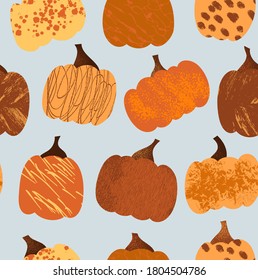 Seamless pattern with ripe pumpkin. Autumn Halloween illustration