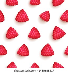 Seamless pattern with ripe raspberries, bright red colored and juicy, organic and diet background