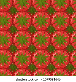 Seamless pattern and ripe red strawberries. View from above. Design for banner, poster, textile. Vector illustration.