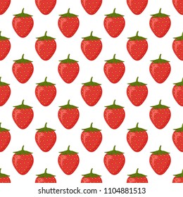 Seamless pattern ripe red strawberries on white background. Design for banner, poster, textile. Vector illustration.