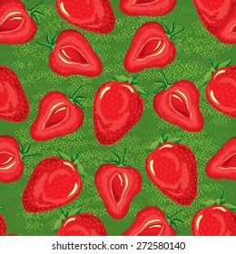 seamless pattern of ripe strawberries and strawberries slices