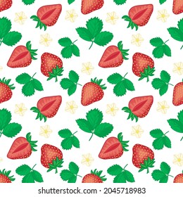 Seamless pattern with ripe strawberry. For design of kitchen accessories, clothing, and food packaging