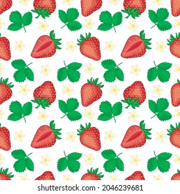 Seamless pattern with ripe strawberry. For design of kitchen accessories, clothing, and food packaging