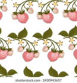 Patrón sin fisuras con bayas de verano maduras de fresas en flor.