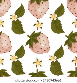 Seamless pattern with ripe summer berries of blooming strawberries.Vector graphics.
