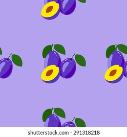 Seamless Pattern with Ripe Tasty Plum. 