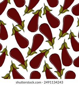 Seamless pattern ripe vegetables eggplant - square autumn vector background for Thanksgiving day for packaging, textile, wallpaper