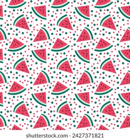 Seamless pattern, ripe watermelon slices on a white background