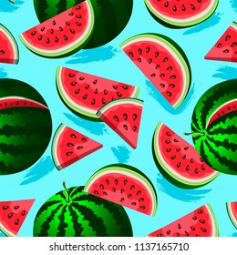 Seamless pattern with ripe watermelons.Vector illustration.