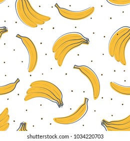 Seamless pattern of ripe yellow bananas with a contour. Design for textiles, packaging, banner, poster. Vector illustration.