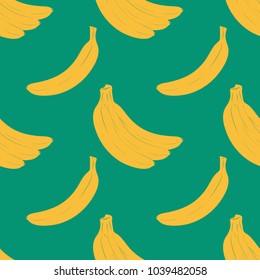 Seamless pattern of ripe yellow bananas on a green background. Design for textiles, packaging, banner, poster. Vector illustration.