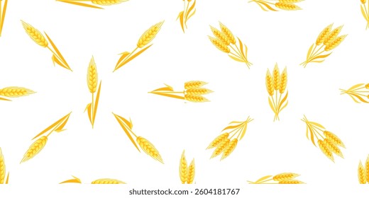 Seamless pattern with ripe yellow wheat stalks forming a beautiful agricultural background