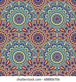 Seamless pattern rising sun ornament. Floral textile print. Islamic vector design. Oriental background with mandalas. Stained glass vitrage.