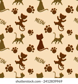 Seamless pattern with risograph effect and cut cat. Trendy riso graph style. Abstract background with grain texture. Retro style geometric collage. Simple modern vector pattern SHOTLISTretro.