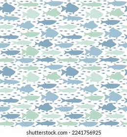 Seamless pattern with river fish. Pike, carp, perch, sardine on white background