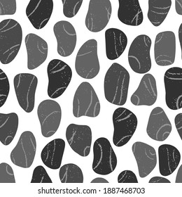 Patrón sin foco con piedras de río sobre un fondo blanco. Ilustración vectorial de grava marina. 