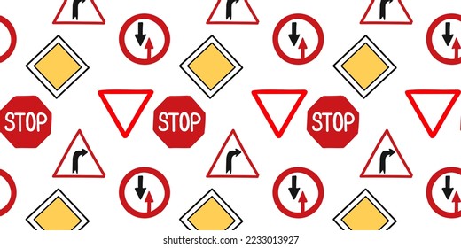 
Seamless pattern with road signs. Flat vector illustration