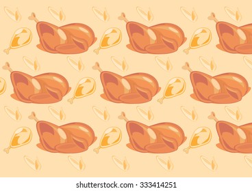 seamless pattern of roast legs and wings of chicken turkeys for thanksgiving and Christmas, background, packing wrapping paper, vector illustration
