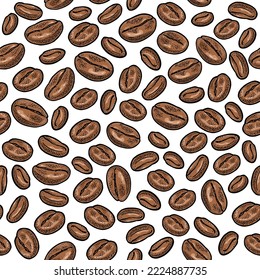 Seamless pattern roasted coffee beans. Vector vintage color engraving illustration for poster, menu, banner. Isolated on white background