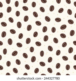 Seamless pattern with roasted coffee beans. Perfect for wallpapers, pattern fills, web page backgrounds, textile, wrapping paper, menu, coffee houses. Vector illustration