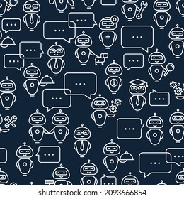 Seamless pattern robot assistant inline style. Vector icon pattern. Vector illustration. EPS 10.