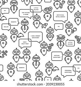 Seamless pattern robot helper in line style. Vector icons pattern. Vector illustration. EPS 10.