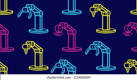 Seamless pattern with robotic arms.  line style. isolated on blue background